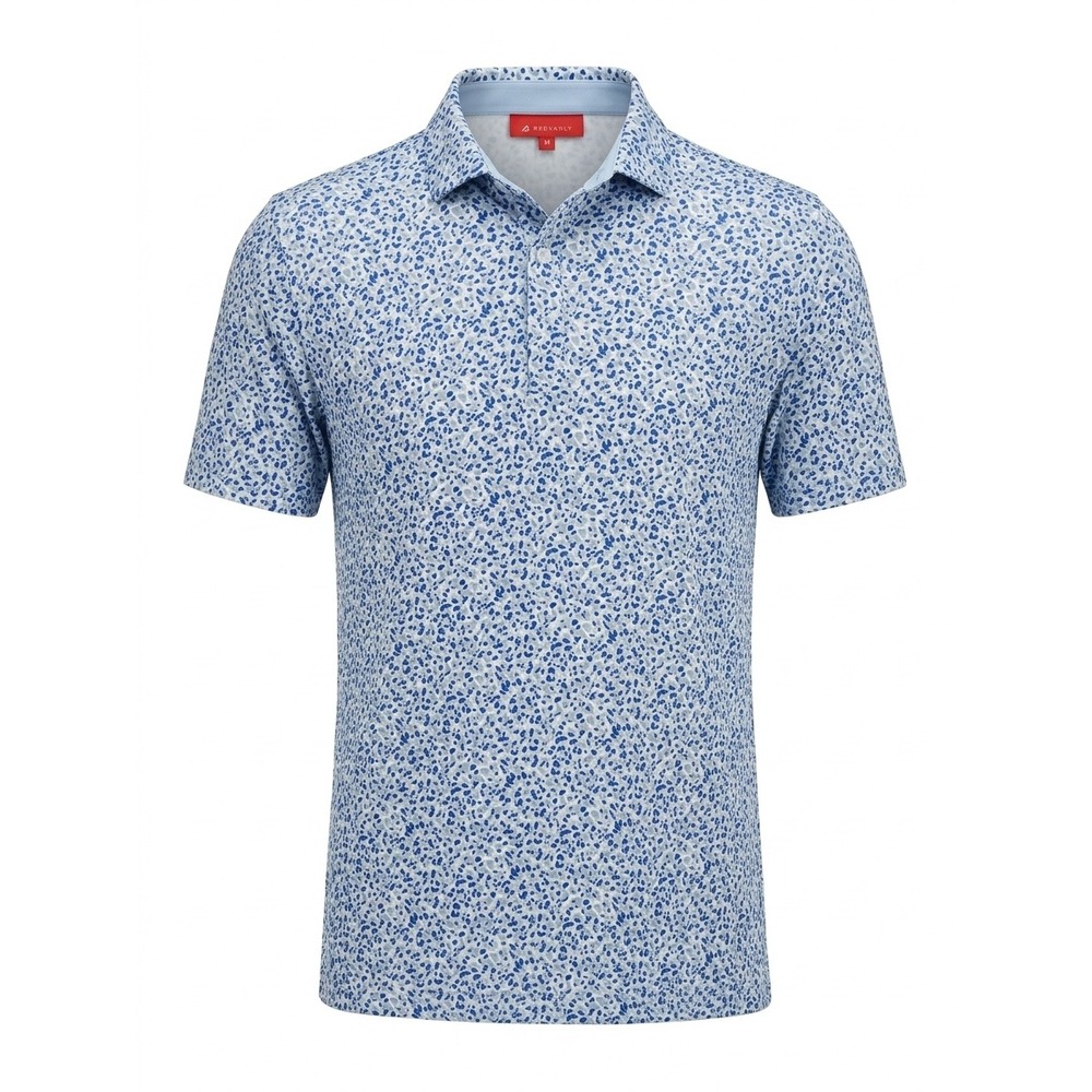 Redvanly Mens Blue White Abstract Print Performance Golf Polo Shirt Size M